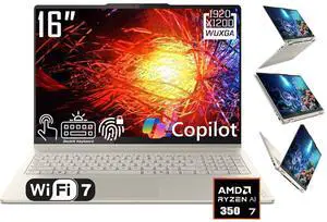 Lenovo Yoga 7 2-in-1 AI Copilot PC Laptop, 16" 2K IPS Touchscreen 300Nits Display, AMD Ryzen AI 7 350(Up to 5.0GHz), 16GB LPDDR5X RAM 1TB SSD, Backlit KB, Fingerprint Reader, Wi-Fi 7, Win11 Home