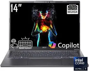 Acer Aspire Copilot + PC AI Laptop, 14" WUXGA Touchscreen 300-Nits Display, Intel Core Ultra 7 258V(>Ultra 9 185H), Intel ARC 140V, 32GB LPDDR5X / 1TB SSD, Wi-Fi 6E, FHD Webcam, Backlit KB, Win11 Home