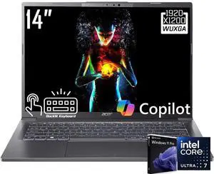 Acer Aspire Copilot + PC AI Laptop, 14" WUXGA Touchscreen 300-Nits Display, Intel Core Ultra 7 258V(>Ultra 9 185H), Intel ARC 140V, 32GB LPDDR5X / 1TB SSD, Wi-Fi 6E, FHD Webcam, Backlit KB, Win11 Pro