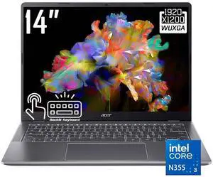 Acer Chromebook Plus 514 Laptop with Google AI, 14" WUXGA Touchscreen 300nits Display, Intel Core 3 N355, Intel UHD Graphics, 8GB LPDDR5X 512GB SSD, Backlit Keyboard, With 2TB Cloud Storage, Chrome OS