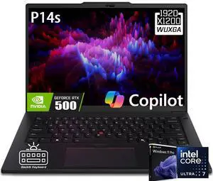 Lenovo ThinkPad P14s Gen 5 Business Laptop, 14.5" 2K (1920 x 1200) IPS Display, Intel Core Ultra 7 155H (Up to 4.80 GHz), 16GB DDR5 RAM / 512GB SSD, NVIDIA RTX 500 Ada, Backlit KB, Win11 Pro Lenovo ThinkPad P14s Gen 5 Business Laptop, 14.5" 2K (1920 x 1200) IPS Display, Intel Core Ultra 7 155H (Up to 4.80 GHz), 16GB DDR5 RAM / 512GB SSD, NVIDIA RTX 500 Ada, Backlit KB, Win11 Pro