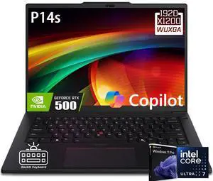 Lenovo ThinkPad P14s Gen 5 AI Ready Laptop, 14.5" WUXGA IPS Display, Intel Core Ultra 7 155H (>i7-1355U), 16GB DDR5 RAM / 512GB SSD, NVIDIA RTX 500 Ada, Backlit KB, Fingerprint Reader, Win11 Pro Lenovo ThinkPad P14s Gen 5 AI Ready Laptop, 14.5" WUXGA IPS Display, Intel Core Ultra 7 155H (>i7-1355U), 16GB DDR5 RAM / 512GB SSD, NVIDIA RTX 500 Ada, Backlit KB, Fingerprint Reader, Win11 Pro