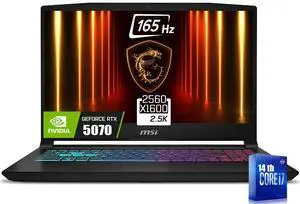 MSI Katana 15.6 165Hz WQXGA Gaming Laptop, Intel 16-Core i7-14650HX(Up to 5.2 GHz), NVIDIA Geforce RTX 5070 with 8GB GDDR7, 32GB DDR5 1TB PCIe 4.0 SSD, 4 Zone RGB Keyboard, RJ-45, WiFi 6E, Win11 Home