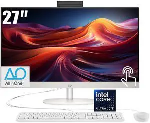 HP 27 All-in-One Desktop, 27" FHD (1920 x 1080) LED Display, Intel Core 7 Processor 255U (Up to 5.2GHz), 32GB DDR5 RAM / 2TB SSD, Wi-Fi 6, Bluetooth 5.4, Copilot, Wired Keyboard and Mouse, Win11 Home