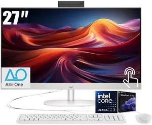 HP 27 All-in-One Desktop, 27" FHD (1920 x 1080) LED Display, Intel Core 7 Processor 255U (Up to 5.2GHz), 32GB DDR5 RAM / 1TB SSD, Wi-Fi 6, Bluetooth 5.4, Copilot, Wired Keyboard and Mouse, Win11 Pro