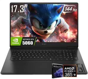 HP OMEN 17.3" Gaming Laptop, FHD 144Hz IPS LED Display, AMD Ryzen AI 9 365 (Up to 5 GHz), NVIDIA GeForce RTX 5060 8GB GDDR7, 64GB DDR5 2TB SSD, 1-Zone RGB Backlit Keyboard, Wi-Fi 6E, RJ-45, Win11 Pro