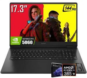 HP OMEN Gaming Laptop, 17.3" FHD 144Hz IPS LED Display, AMD Ryzen AI 9 365 (Up to 5 GHz), NVIDIA GeForce RTX 5060 8GB GDDR7, 32GB DDR5 1TB SSD, 1-Zone RGB Backlit Keyboard, Wi-Fi 6E, RJ-45, Win11 Pro