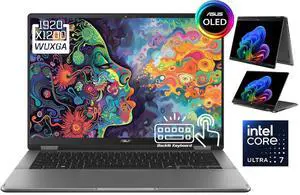ASUS Vivobook Flip Laptop, 14" OLED WUXGA Touchscreen 16:10 400 nits Display, Intel Core Ultra 7 256V, 16GB LPDDR5X 1TB PCIe SSD, Intel Arc Graphics, Wi-Fi 7, Bluetooth 5.4, Backlit KB, Win11 Home