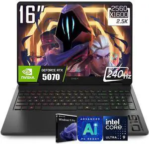 HP OMEN 16" Gaming Laptop, WQXGA 240Hz IPS 500 Nits Display, Intel Core Ultra 9 285H (Beat Core i9-14900HX), GeForce RTX 5070 8GB GDDR7, 32GB DDR5 1TB SSD, RGB Backlit KB, Wi-Fi 6, RJ-45, Win11 Pro