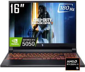 Acer Nitro V AI Gaming Laptop, 16 WUXGA 180Hz IPS Display, AMD Ryzen 5 240 (>Core i7-13620H), NVIDIA GeForce RTX 5050 8GB GDDR7, 16GB DDR5 / 1TB SSD, RGB Backlit KB, Wi-Fi 6E, Win11 Home Acer Nitro V AI Gaming Laptop, 16 WUXGA 180Hz IPS Display, AMD Ryzen 5 240 (>Core i7-13620H), NVIDIA GeForce RTX 5050 8GB GDDR7, 16GB DDR5 / 1TB SSD, RGB Backlit KB, Wi-Fi 6E, Win11 Home