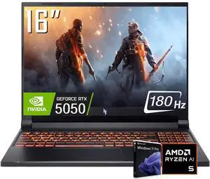 Acer Nitro V AI Gaming Laptop, 16 WUXGA 180Hz IPS Display, AMD Ryzen 5 240 (Up to 5 GHz), NVIDIA GeForce RTX 5050 8GB GDDR7, 32GB DDR5 / 2TB SSD, RGB Backlit Keyboard, Wi-Fi 6E, Win11 Pro Acer Nitro V AI Gaming Laptop, 16 WUXGA 180Hz IPS Display, AMD Ryzen 5 240 (Up to 5 GHz), NVIDIA GeForce RTX 5050 8GB GDDR7, 32GB DDR5 / 2TB SSD, RGB Backlit Keyboard, Wi-Fi 6E, Win11 Pro