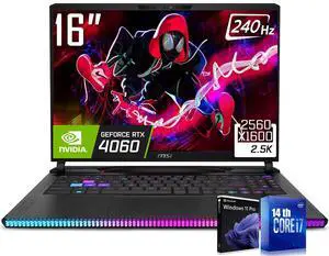 MSI Raider GE68 HX Gaming Laptop, 16" WQXGA 240Hz Display, Intel 20  Core i7-14700HX (Up to 5.5 GHz), 32GB DDR5 RAM / 1TB NVMe SSD, NVIDIA GeForce RTX 4060 8GB GDDR6, RGB Backlit Keyboard, Win11 Pro