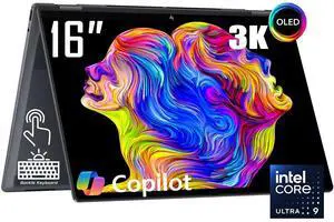 HP OmniBook X 2-in-1 AI Laptop, 16" 3K OLED Touchscreen 500 Nits 120Hz Display, Intel Core Ultra 9 288V(Up to 5.1GHz), 32GB LPDDR5X / 2TB SSD, Wi-Fi 6E, Backlit Keyboard, 5MP IR Webcam, Win 11 Home