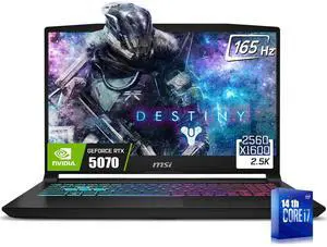 MSI Katana 15.6 QHD 165Hz Gaming Laptop, Intel 16-Core i7-14650HX(Up to 5.2 GHz), NVIDIA Geforce RTX 5070 with 8GB GDDR7, 32GB DDR5 / 1TB PCIe SSD, 4 Zone RGB Keyboard, RJ-45, WiFi 6E, Win11 Home