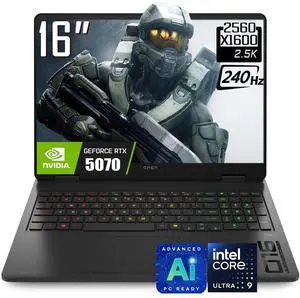 HP OMEN 16" AI Gaming Laptop, QHD 240Hz IPS 500 Nits Display, Intel Core Ultra 9 285H (Beat Core i9-14900HX), GeForce RTX 5070 8GB GDDR7, 64GB DDR5 2TB SSD, RGB Backlit KB, Wi-Fi 6, RJ-45, Win11 Home