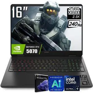 HP OMEN 16" AI Gaming Laptop, QHD 240Hz IPS 500 Nits Display, Intel Core Ultra 9 285H (Beat Core i9-14900HX), GeForce RTX 5070 8GB GDDR7, 64GB DDR5 4TB SSD, RGB Backlit KB, Wi-Fi 6, RJ-45, Win11 Pro