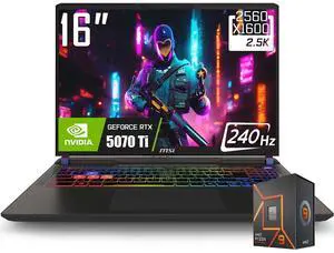 MSI Vector A16 Gaming Laptop, 16" WQXGA 240Hz Display, AMD Ryzen 9 8940HX (Up to 5.3 GHz), Geforce RTX 5070 Ti with 12GB GDDR7, 64GB DDR5 / 2TB PCIe SSD, 4 Zone RGB Keyboard, RJ-45, WiFi 7, Win11 Home