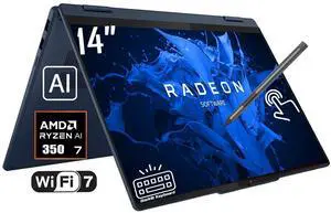 Lenovo IdeaPad 5 2-in-1 AI Laptop, 14" WUXGA Touchscreen 300 Nits Display, AMD Ryzen AI 7 350, 16GB LPDDR5X / 1TB SSD, Backlit Keyboard, Wi-Fi 7, Bluetooth 5.4, AMD Radeon 860M Graphics, Win11 Home