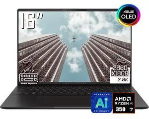 ASUS Vivobook AI Business Laptop, 16" 3K OLED 16:10 120Hz 600 Nits Display, AMD Ryzen AI 7 350 (Up to 5.0GHz), 16GB LPDDR5X RAM / 1TB SSD, AMD Radeon 860M, 1-Zone RGB Backlit KB, Win11 Home ASUS Vivobook AI Business Laptop, 16" 3K OLED 16:10 120Hz 600 Nits Display, AMD Ryzen AI 7 350 (Up to 5.0GHz), 16GB LPDDR5X RAM / 1TB SSD, AMD Radeon 860M, 1-Zone RGB Backlit KB, Win11 Home