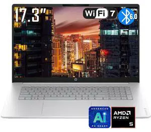 HP OmniBook 3 Business AI Laptop, 17.3" FHD IPS 300 Nits Anti-glare Display, AMD Ryzen 5 40 (Up to 4.3GHz), 8GB LPDDR5 / 512GB SSD, Wi-Fi 7, Bluetooth 6.0, AMD Radeon 610M, 1080p Camera, Win 11 Home HP OmniBook 3 Business AI Laptop, 17.3" FHD IPS 300 Nits Anti-glare Display, AMD Ryzen 5 40 (Up to 4.3GHz), 8GB LPDDR5 / 512GB SSD, Wi-Fi 7, Bluetooth 6.0, AMD Radeon 610M, 1080p Camera, Win 11 Home