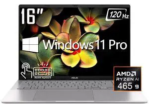 ASUS Vivobook S16 Business AI Laptop, 16" WUXGA Touchscreen 120Hz 400 nits Display, AMD Ryzen AI 9 465 (beats i9-14900H), 32GB DDR5 / 2TB SSD, Backlit KB, WiFi 6, Bluetooth 5.4, Win 11 Pro ASUS Vivobook S16 Business AI Laptop, 16" WUXGA Touchscreen 120Hz 400 nits Display, AMD Ryzen AI 9 465 (beats i9-14900H), 32GB DDR5 / 2TB SSD, Backlit KB, WiFi 6, Bluetooth 5.4, Win 11 Pro