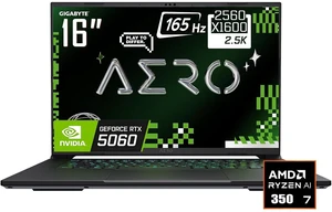 GIGABYTE AERO X16 AI Gaming Laotop, 16" WQXGA 165Hz 400 Nits Display, AMD Ryzen Al 7 350, NVIDIA GeForce RTX 5060 with 8GB GDDR7, 32GB DDR5 RAM / 1TB SSD, Backlit Keyboard, Space Gray, Win11 Home GIGABYTE AERO X16 AI Gaming Laotop, 16" WQXGA 165Hz 400 Nits Display, AMD Ryzen Al 7 350, NVIDIA GeForce RTX 5060 with 8GB GDDR7, 32GB DDR5 RAM / 1TB SSD, Backlit Keyboard, Space Gray, Win11 Home