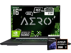 GIGABYTE AERO X16 AI Gaming Laotop, 16" WQXGA 165Hz 400 Nits Display, AMD Ryzen Al 7 350, NVIDIA GeForce RTX 5060 with 8GB GDDR7, 16GB DDR5 RAM / 1TB SSD, Backlit Keyboard, Space Gray, Win11 Pro GIGABYTE AERO X16 AI Gaming Laotop, 16" WQXGA 165Hz 400 Nits Display, AMD Ryzen Al 7 350, NVIDIA GeForce RTX 5060 with 8GB GDDR7, 16GB DDR5 RAM / 1TB SSD, Backlit Keyboard, Space Gray, Win11 Pro
