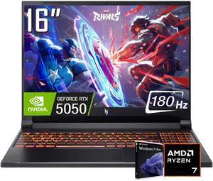 Acer Nitro V AI Gaming Laptop, 16 WUXGA 180Hz IPS Display, AMD Ryzen 7 260 (>Up to 5.1 GHz), NVIDIA GeForce RTX 5050 8GB GDDR7, 32GB DDR5 / 2TB SSD, RGB Backlit Keyboard, Wi-Fi 6E, Win11 Pro