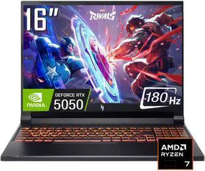 Acer Nitro V AI Gaming Laptop, 16 WUXGA 180Hz IPS Display, AMD Ryzen 7 260 (>Up to 5.1 GHz), NVIDIA GeForce RTX 5050 8GB GDDR7, 16GB DDR5 / 1TB SSD, RGB Backlit Keyboard, Wi-Fi 6E, Win11 Home