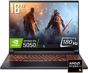 Acer Nitro V AI Gaming Laptop, 16 WUXGA 180Hz IPS Display, AMD Ryzen 5 240 (Up to 5 GHz), NVIDIA GeForce RTX 5050 8GB GDDR7, 16GB DDR5 / 1TB SSD, RGB Backlit Keyboard, Wi-Fi 6E, Win11 Home