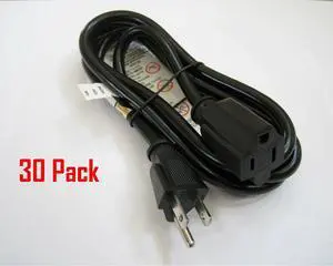 30 Pack 10Ft 16AWG 125V Electrical AC Power Cord Extension NEMA 5-15 Cable UL
