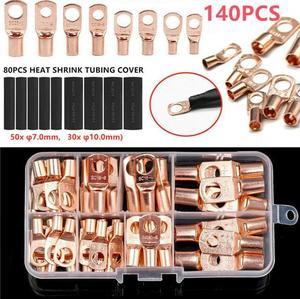140PCS Copper Wire Ring Terminal Lug SC Battery Welding Bare Connectors Set Kits