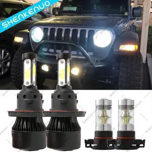 Fit For Jeep Wrangler 2010-2020 LED Headlight Hi/Low Beam + Fog Light 4x Bulbs
