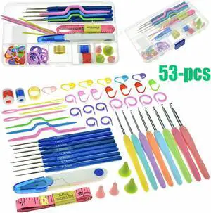 53Pcs Crochet Hooks Knitting Needles Knit Weave Craft Yarn Set Sewing Accessory