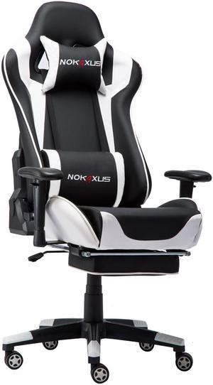 NOKAXUS Gaming Chair With Adjustable Footrest Armrest Head and Lumbar Pillow  Black Black/White 
