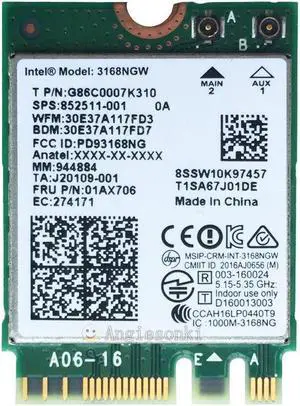 Dual Band 3168NGW 3168 AC WiFi + BT 4.2 433Mbps 802.11AC NGFF sps 852511-001 for Intel 3168AC WLAN Card FRU 01AX706