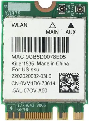 QCNFA364A Killer 1535 NGFF 867M Wireless 802.11ac + Bluetooth 4.1 WIFI WLAN Card 1535 VM1D6 for Dell Alienware 13 R2 15 R2 17 R3