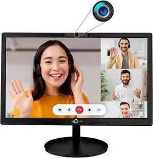 Video Conferencing Webcam Monitor TECNII 20  Inch(2022W) LED Backlit, Built-in Web Camera, Microphones, Speakers, HDMI VGA Inputs for Home and Office| Black