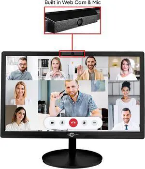 TECNII 20 Inch Webcam Monitor (2022W) LED Backlit, Built-in Web Camera, Microphones, Speakers, HDMI VGA Inputs for Home and Office| Black