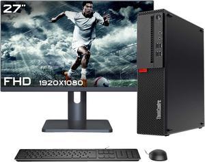 Lenovo ThinkCentre SFF  Desktop PC, Intel Core i7 - 7700 @3.60 GHz - 8MB Cache, 16GB DDR4 RAM - 1TB SSD, WiFi, BT, Win 10 Pro 64-bit, Keyboard & Mouse | 27" FHD Monitor included - Black