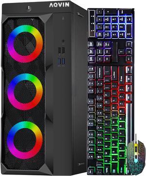 AQVIN LuminaRings Gaming PC Windows 11 Pro Desktop Computer | GeForce RTX 3050 6GB GDDR6 GPU Card | Intel Core I5 8th Gen CPU | 32GB DDR4 RAM | 1TB SSD(1000GB) | RGB Fan | Gaming Keyboard and Mouse