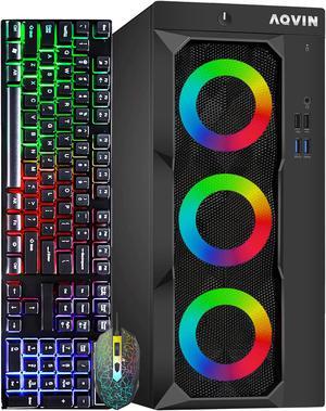 AQVIN LuminaRings Gaming PC Windows 11 Pro Desktop Tower Computer | GeForce RTX 3050 6GB GDDR6 GPU | Intel Core I7 8th Gen CPU Up to 4.60 GHz | 32GB DDR4 RAM | 1TB SSD(Fast boot) Gaming Keyboard/Mouse
