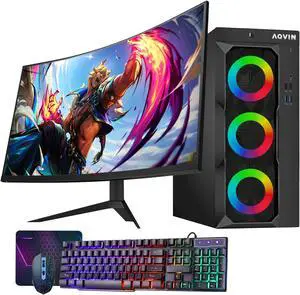 AQVIN Gaming Computer Desktop PC - Intel Core I7 Processor Up to 4.00 GHz - 27-inch Curved gaming Monitor - GeForce GTX 1650 GDDR5 4GB Graphics Card - 32GB RAM- 1TB SSD(1000GB) - WiFi - Windows 10 Pro