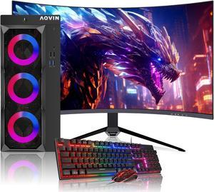 AQVIN Gaming Computer Desktop PC - Intel Core I7 Processor Up to 4.60 GHz - 27-inch Curved gaming Monitor - GeForce GTX 1650 GDDR5 4GB Graphics Card - 32GB RAM- 1TB SSD(1000GB) - WiFi - Windows 11 Pro