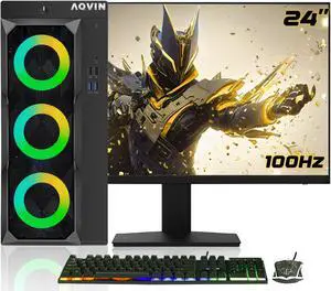 AQVIN - LuminaRings Gaming Computer Desktop PC Tower Windows 10 Pro - Intel Core I7-6700 CPU Up to 4.00GHz | GeForce GTX 1050Ti 4GB GPU | 32GB DDR4 RAM | 1TB SSD | 24-Inch FHD Monitor - Black