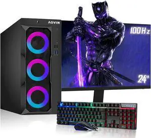 AQVIN - LuminaRings Gaming Computer Desktop PC Tower Windows 10 Pro - Intel Quad Core I7 Processor Up to 4.00GHz | GeForce GTX 1650 4GB Graphics Card | 32GB DDR4 RAM | 1TB SSD | 24-Inch FHD Monitor