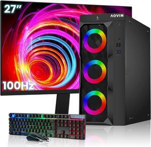 AQVIN LuminaRings Gaming PC Tower Desktop Computer PC - Intel quad Core I7 CPU Up to 4.00GHz | 32GB DDR4 RAM | 512GB SSD | AMD Radeon RX 550 4GB GPU | 27-Inch FHD Monitor | Windows 10 Pro