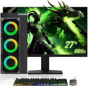 AQVIN - LuminaRings Gaming Computer Desktop PC Tower Windows 10 Pro - Intel Quad Core I7 Processor Up to 4.00GHz | GeForce GTX 1650 4GB Graphics Card | 32GB DDR4 RAM | 1TB SSD | 27-Inch FHD Monitor