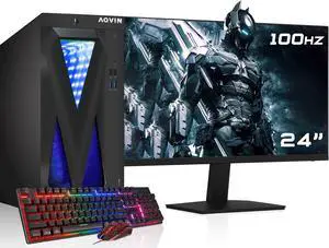 AQVIN - InfinityLite Gaming Computer Desktop PC Tower Windows 10 Pro - Intel Core I7-6700 CPU Up to 4.00GHz | GeForce GTX 1050Ti 4GB GPU | 32GB DDR4 RAM | 1TB SSD | 24-Inch FHD Monitor - Black