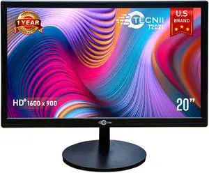 TECNII 20" Inch Monitor (T2021) LED Backlit LCD Desktop PC | Flat Screen HD+ Resolution | 75Hz - 3ms Response Time | HDMI , VGA | Best for Home & Office Use | Black